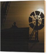 Cley Windmill Silhouette With Full Moon Fantail Wood Print
