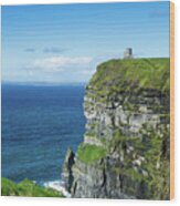 Cliffs Of Moher Castle Ireland Wood Print