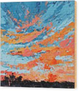 Cloudscape Orange Sunset Over And Open Field Wood Print