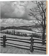 Cloudy Day In The Mountains Bw Wood Print