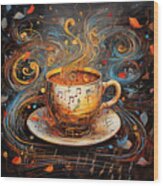 Coffee And Music Wood Print