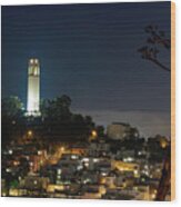 Coit Tower By Night Wood Print