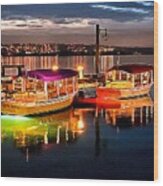 Colorful Boats And Lights In Kirkland Wood Print