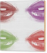 Colored Lips Close Up Wood Print