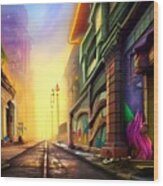 Colorful Alley Wood Print