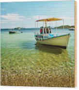 Colorful Boat In Skiathos, Greece Wood Print