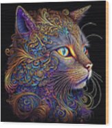 Colorful Cat Portrait 02 Wood Print