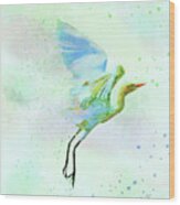 Colorful Crane Watercolor Bird Wildlife Painting Wood Print