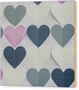 Colorful Heart Shaped Papers On White Background. Wood Print