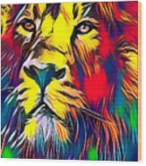 Colorful Lion Wood Print