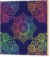 Colorful Mandala Pattern In Blue Background Wood Print