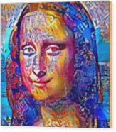 Colorful Mona Lisa Portrait With Blue, Orange And Magenta Color Scheme Wood Print