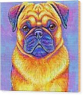 Colorful Rainbow Pug Dog Portrait Wood Print