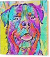 Colorful Rottweiler Dog Portrait - Digital Painting Wood Print