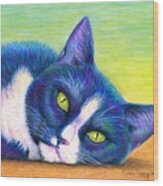 Colorful Tuxedo Cat Wood Print