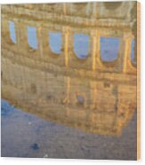 Colosseum Reflection In Water Wood Print