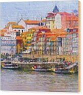 Colourful Old Town, Ribeira, Porto, Portugal Wood Print