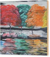 Colourful Trees To Brighten The Landscape Wood Print