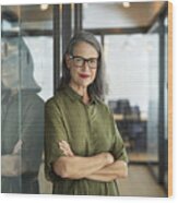 Confident Mature Businesswoman With Arms Crossed Wood Print