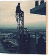 Construction Worker At Rest High Up In The Air Wood Print