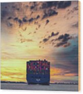 Container Ship On The Cape Fear River Wood Print