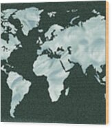 Cool Gray Watercolor Silhouette Map Of The World Wood Print