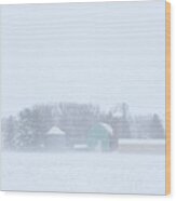 Cool Pastels - Pastel Colored Farm Buildings In A Wisconsin Snowstorm Wood Print