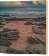 Coquina Rocks Beach Sunrise Wood Print