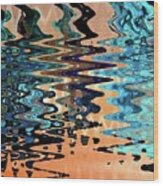 Coral And Blue Abstract Movement Wood Print