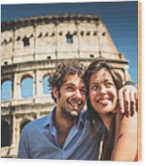 Couple Of Tourist In Rome Enjoy The Vacation Wood Print