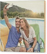 Couple On Holiday Taking A Selfie In France Wood Print