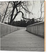 Covered Bridge Park Greenway Boardwalk Black And White Wood Print