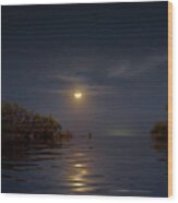 Crescent Moon Over Florida Bay Wood Print