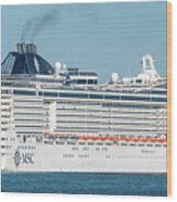 Cruise Ship Msc Divina Heads To Blue Water Wood Print