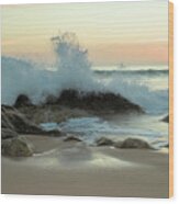 Crushing Waves In Salgados Beach At Sunset 3 Wood Print
