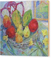 Daffodils And Fruit Wood Print