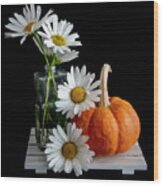 Daisies And Pumpkin Wood Print