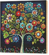 Daisy Tree Of Life Wood Print