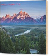 Dawn Over The Tetons Wood Print