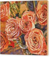 Old World Roses Digital Graphic Bouquet Wood Print