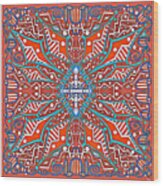 Design Of Red, White, Blue And Turquoise Diamonds And Other Geometric Shapes Wood Print