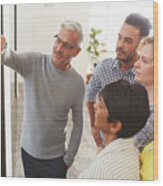 Diverse Businesspeople Brainstorming With Adhesive Notes In A Meeting Wood Print