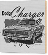 Dodge Charger American Muscle Car Bw Wood Print