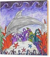 Dolphin And Starfish Wood Print