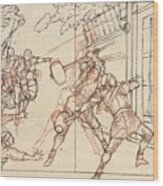 Drawing Of Soldiers Battering A Gate Yoshitoshiabout Wood Print