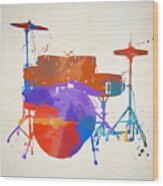 Drum Set Color Splash Painting Wood Print