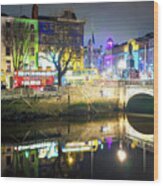 Dublin River Liffey Colors At Night Wood Print