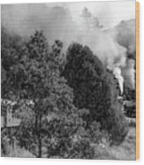 Durango Colorado Train Blowing Smoke - Panoramic Monochrome Format Wood Print
