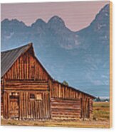 Dusk At The T.a. Moulton Barn And Teton Mountains Panorama Wood Print