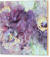 Dusty Purple Camellias In Watercolor Wood Print